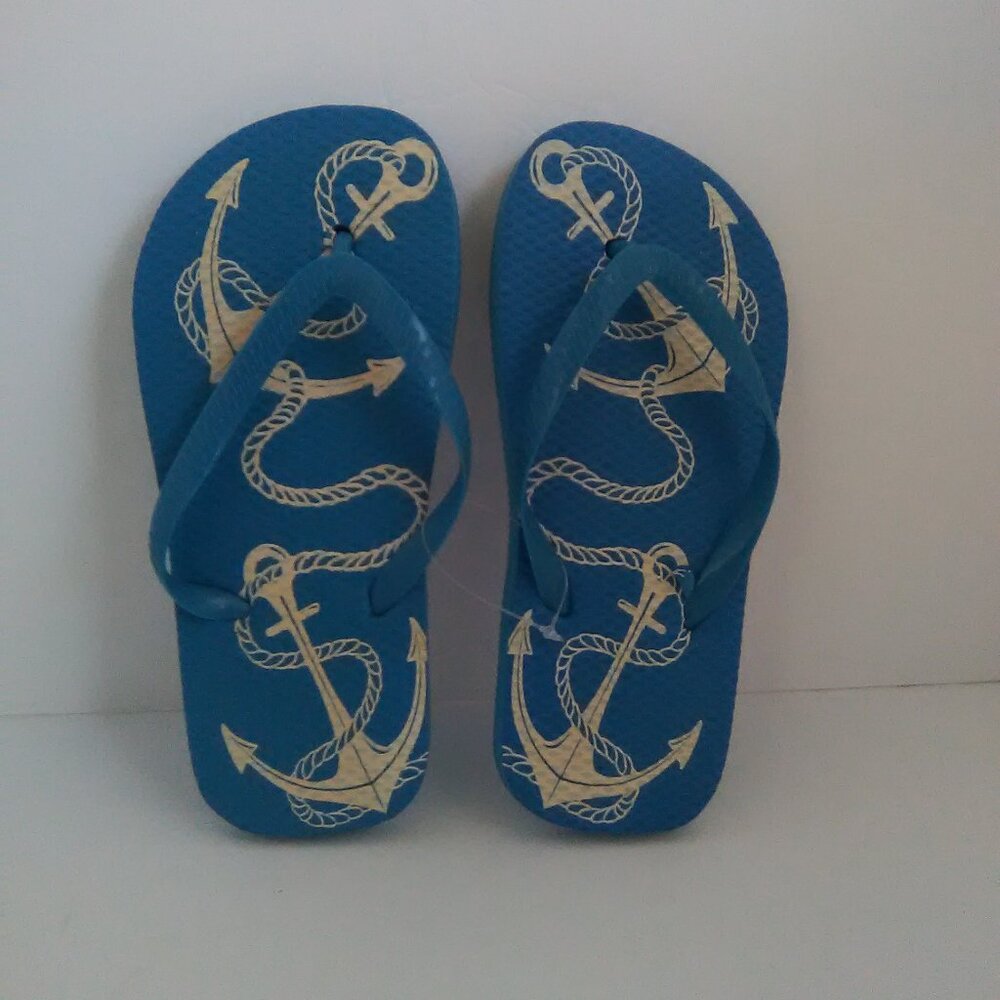 Juncture Kids/Boys Flip Flop Sandals Color Blue/Anchors Size Medium 13/1 NWOT